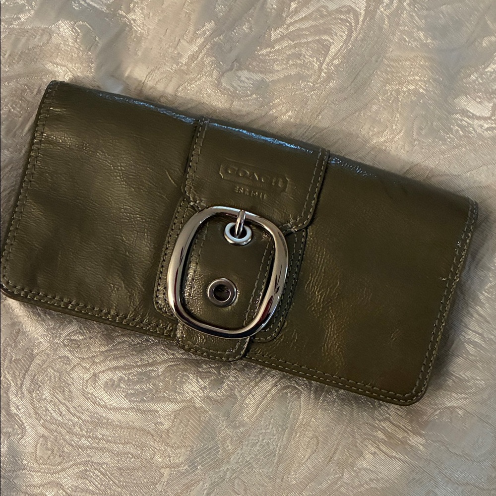 Coach Dark Green Leather Wallet with Silver Accent